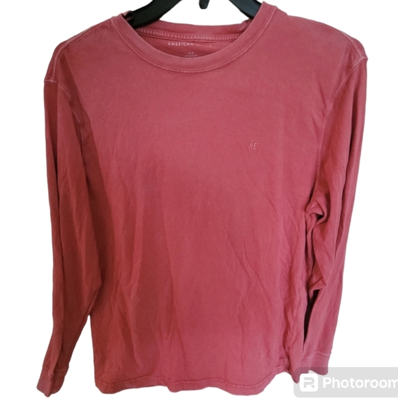 American Eagle Red Acid Washed Long Sleeve Standar Fit Tee Size Large - Picture 1 of 7
